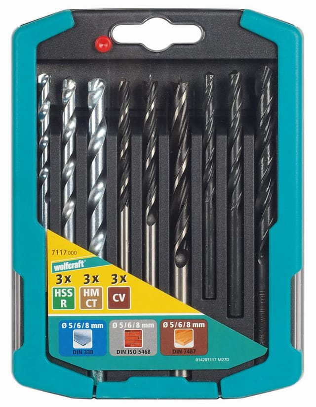 Wolfcraft - Bohrer-set Metall-holz-stein Ø 5, 6, 8 Mm 9-teilig Rundschaft Bohrersets