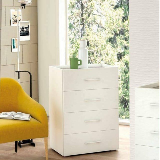 Schubladen Primula, Kommode Mit 4 Schubladen Für Schlafzimmer, Mehrzweckschrank Für Büro Oder Studio, Cm 60x41h87, Weiß - Dmora