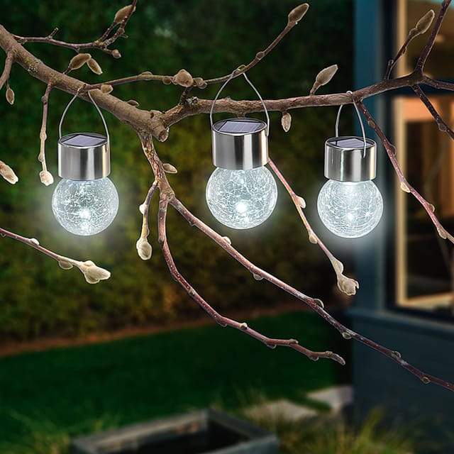 Esotec - Solar Hängeleuchten 3er-set Crackle Balls Kaltweiß Outdoor Ip44 102308