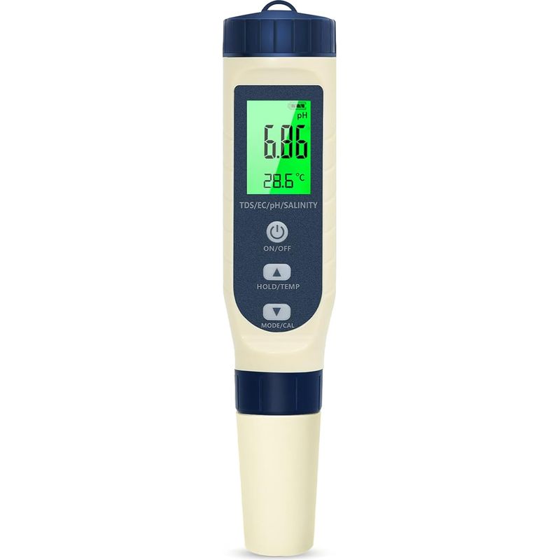 Pious Ph Meter, 5 In 1 Ph/tds/ec/salinity/thermometer, Lcd Display Ph Tester, Automatic Temperature Compensation, Electronic Ph Metre, Suitable For Drinking Water, Aquariums, Swimming Pools
