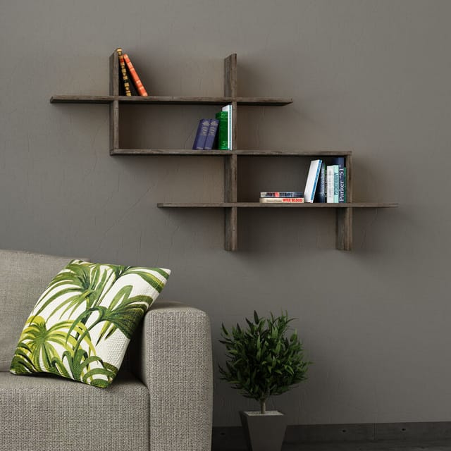 Halic Wandregal Modern Bücherregal Display Unit Dunkel Kaffee B 150cm Breit - Dark Coffee - Decortie