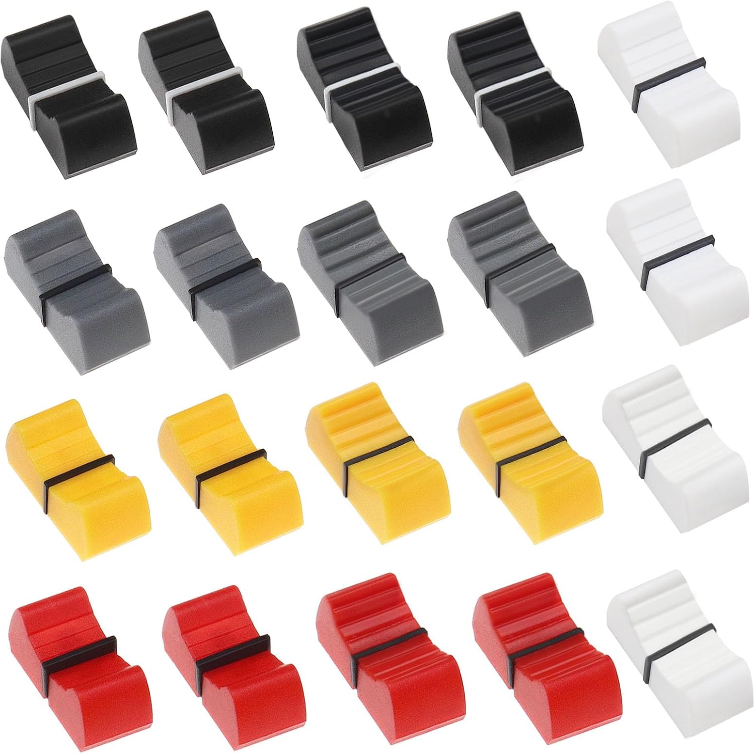 20 Stück Kunststoff-fader-/schieberegler Für Gitarrenkonsolen-lautstärkeregelung Mit 4 Mm Und 8 Mm Bohrung, 23 X 11 X 10 Mm, Grau, Schwarz, Gelb, Rot, Weiß
