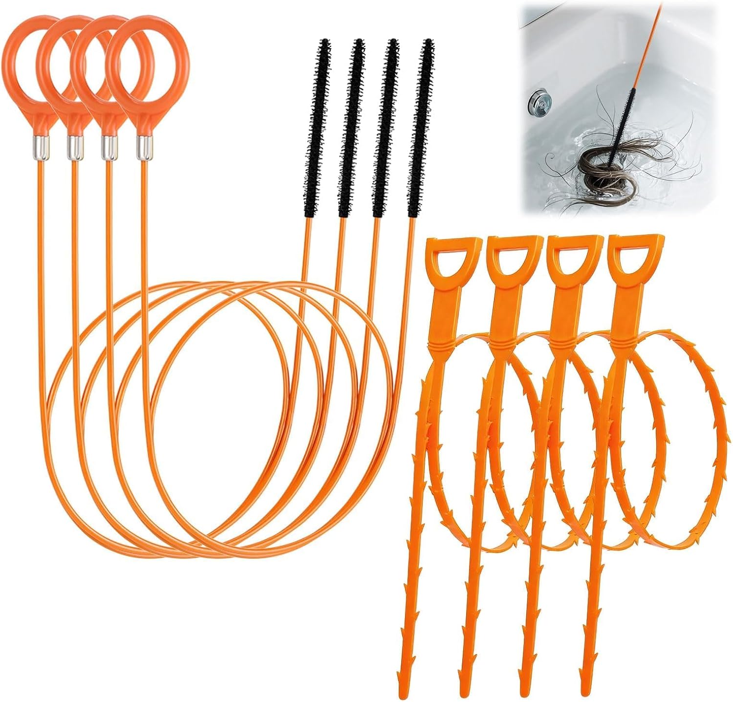 8-teiliges Abflussreinigungsbürsten-set, Abflussreiniger, 80/50 Cm