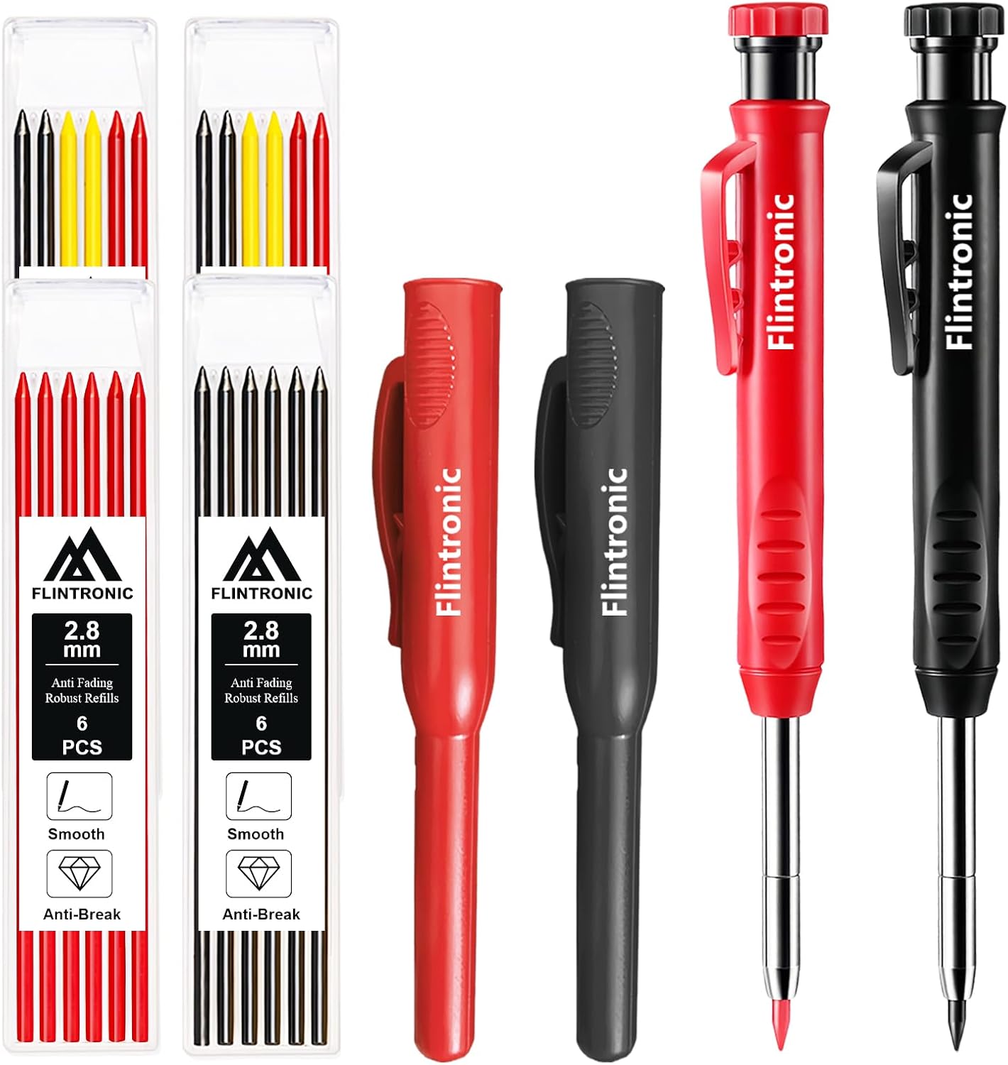 8-teiliges Set Mechanischer Zimmermannsbleistifte Mit 26 Minen, Zimmermannsbleistiften Mit Anspitzer, Automatischem Körner Und Hartmetall-markierwerkzeug, Mit 2 Schutztaschen