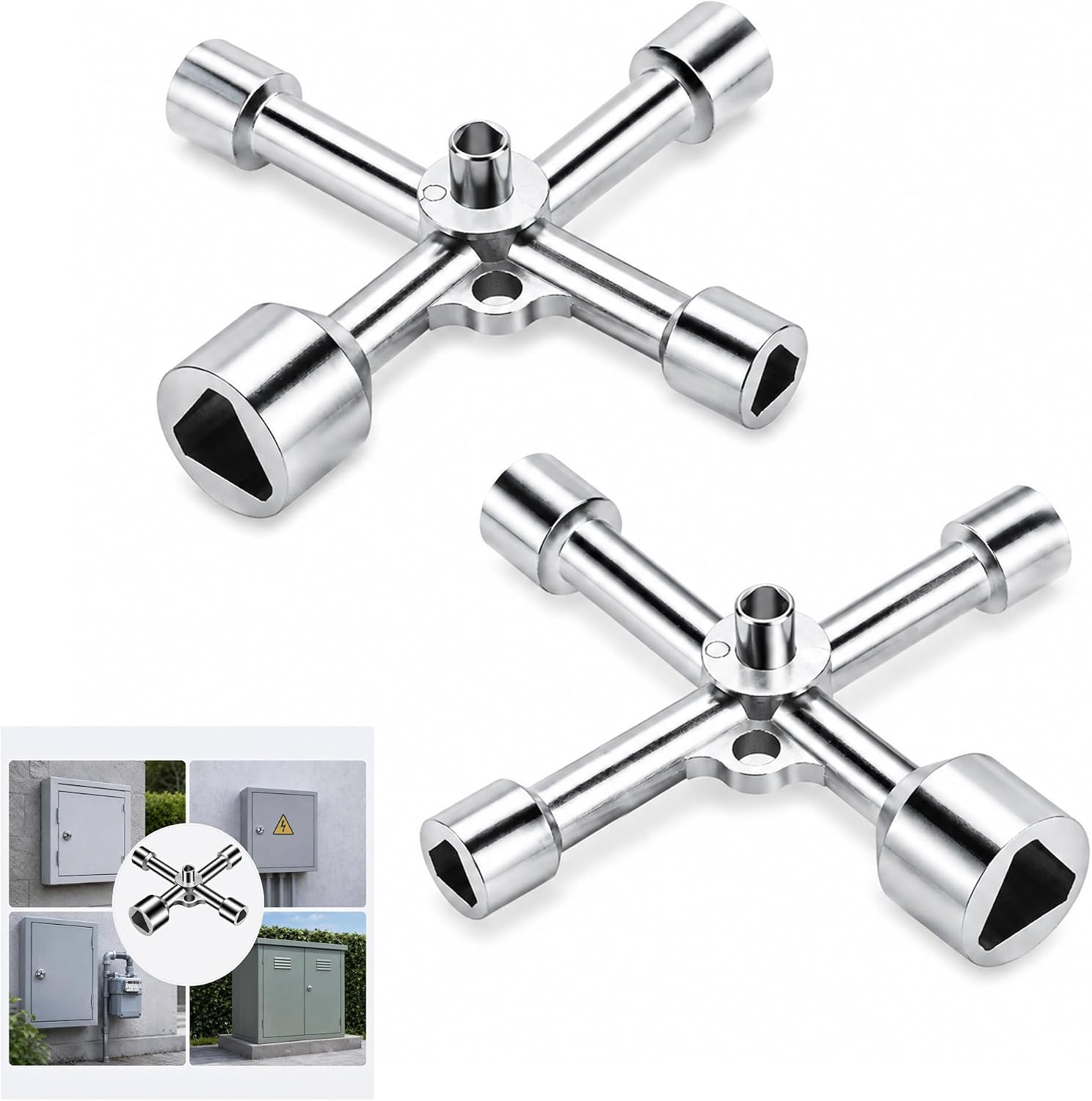 2-teiliges 5-in-1-dreieckschlüsselset Aus Edelstahl, Verschiedene Größen Für Mülltonnen, Aufzüge, Wasserzähler, Schranken Und Bedienfelder, Universeller Wartungsschlüssel