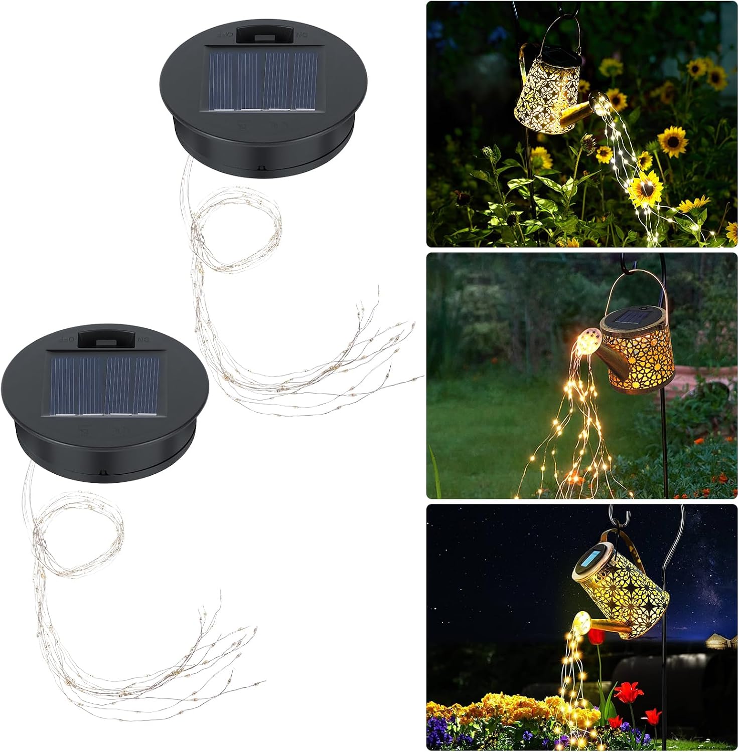 Set Mit 2 Ersatz-solar-lichterketten Für Gießkannen, Wasserdicht, 8 Cm Ersatz-solarlaternen Für Garten-solarleuchten, Gartenzubehör (bunte Lichter)