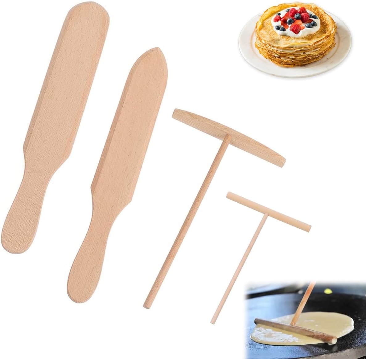 4-teiliges Crêpe-spatel-set Aus Holz, Crêpe-teigspatel