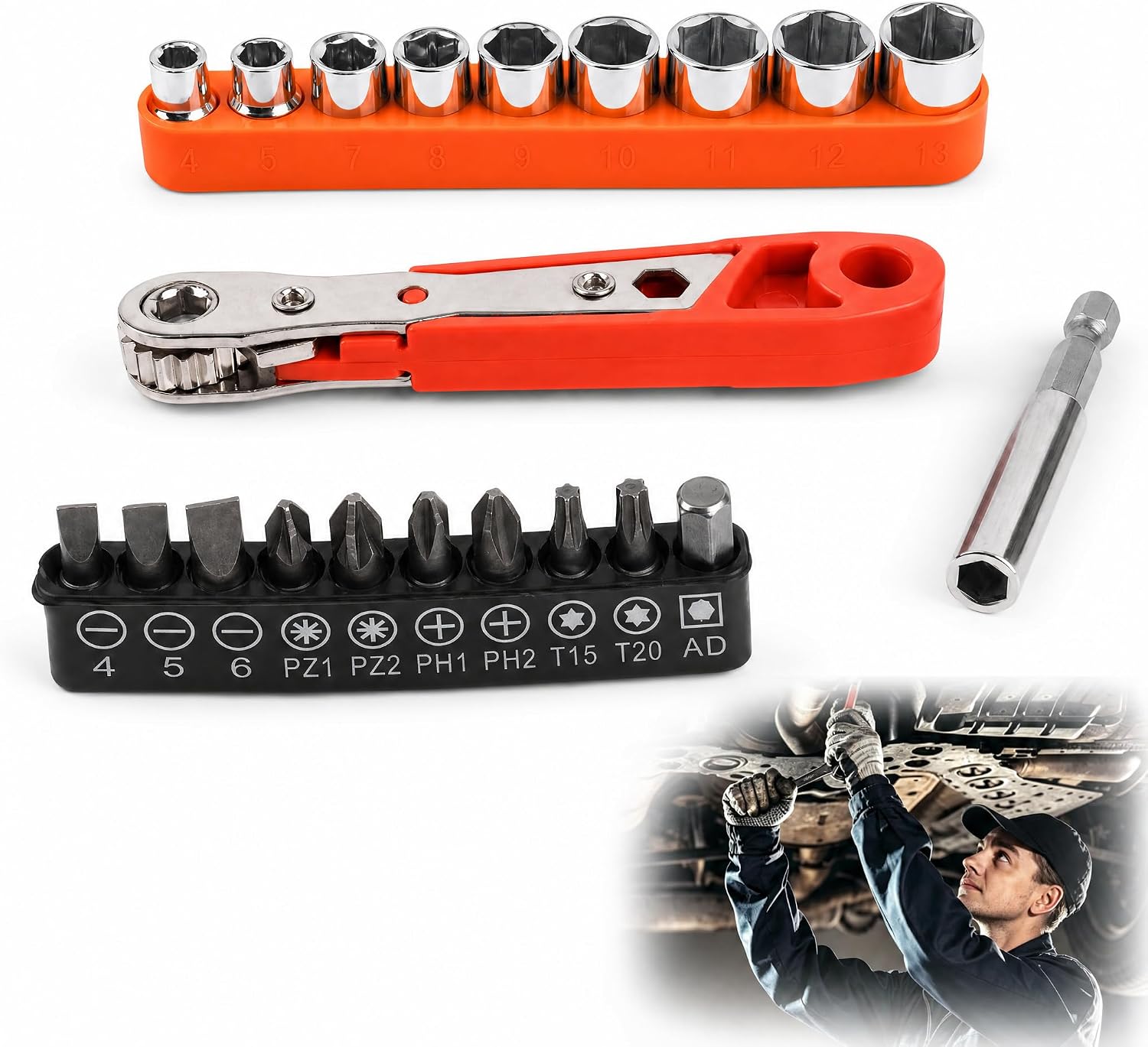 Multifunktionales Ratschenschraubendreher-set – Mini-schraubenschlüssel Mit Umkehrbarer Rücklaufsperre, 9 Steckschlüssel, 10 Magnetische Bits, Bohrer Für Verlängerung Und Präzise Reparaturen, Tragbar