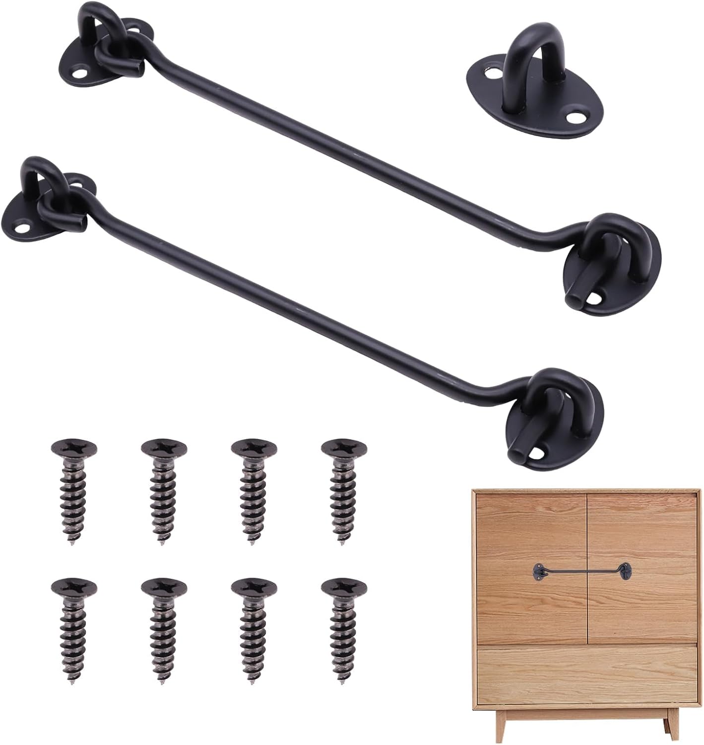 2 X 203 Mm Schwarze Edelstahl-kabinenhaken – Robustes Türschloss Mit Schrauben – Sicherheitshaken Für Schiebetüren, Fenster, Schränke, Garage, Garten, Schuppen – Schutz Für Den Innenbereich