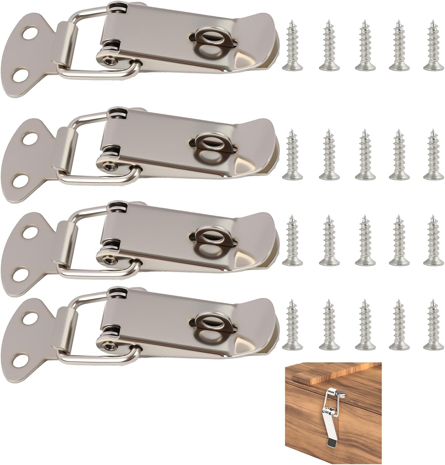 Set Mit 4 Edelstahl-kippriegeln, 72 Mm, Inklusive Schrauben – Robuster, Federbelasteter Riegel, Hebelverschluss Mit Verriegelungsloch – Ratschenschloss Für Kisten, Schränke, Koffer, Truhen Und Koffer