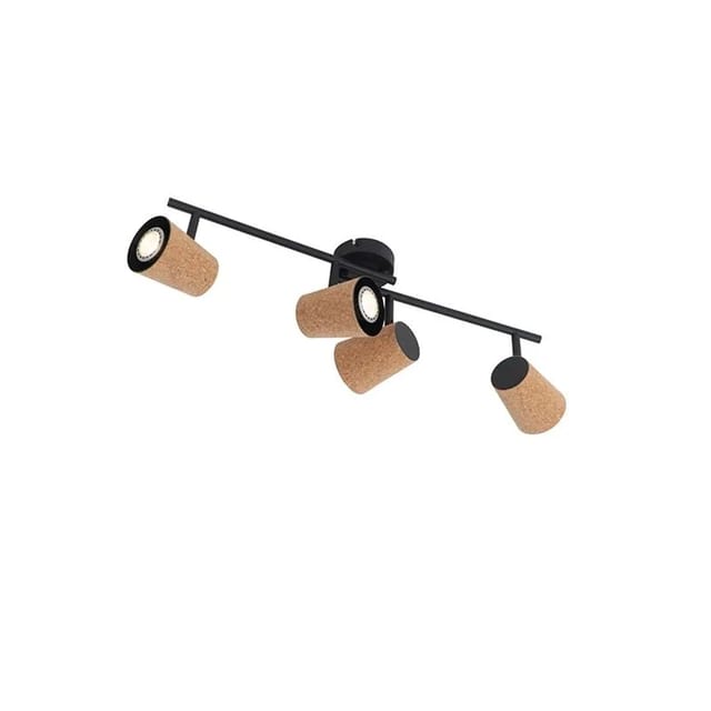 Deckenfleck Schwarz Mit Korkschirm 4-licht Verstellbar - Corky