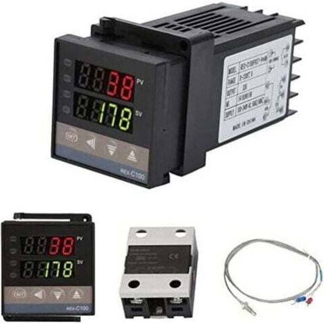 Rex-c100 Pid-temperaturregler-set (led) Mit 40a-ssr, Typ-k-fühler, Ac 110v–240v, Messbereich 0 °c Bis 1300 °c Und Alarmfunktion Für Industrieanlagen Und Heizsysteme