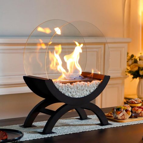 Neptune – Runder Bioethanolkamin 31 Cm – Feuerraum Aus Glas Ohne Belüftung – Für Den Innen- Und Außenbereich – Modernes Und Elegantes Design