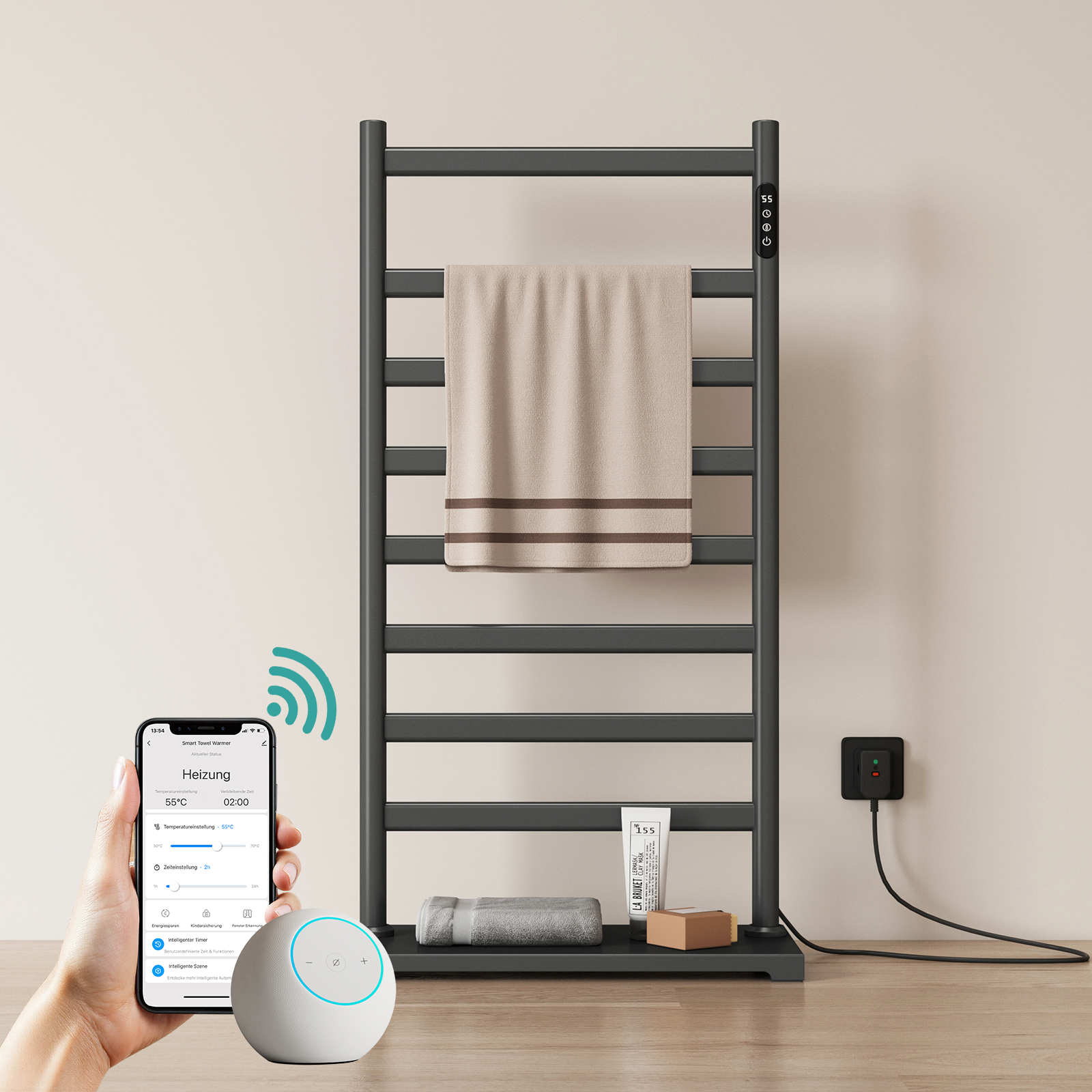 Emke Elektrischer Handtuchwärmer 100 X 53 X 26 Cm, 285 W, Anthrazit, Handtuchheizkörper Mit Wlan-steuerung Und Standfuß
