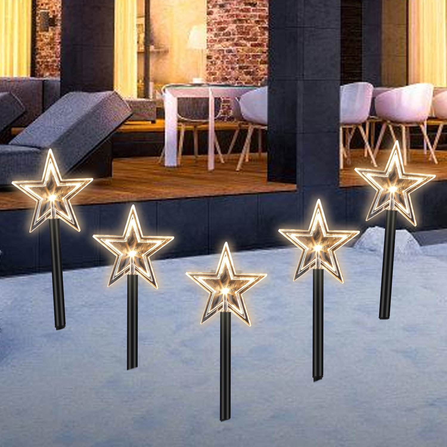 Tolletour 5x Led Leuchtstäbe Warmweiß Stern Batterie, Mit 6/18h Timerfunktion Außen 36cm