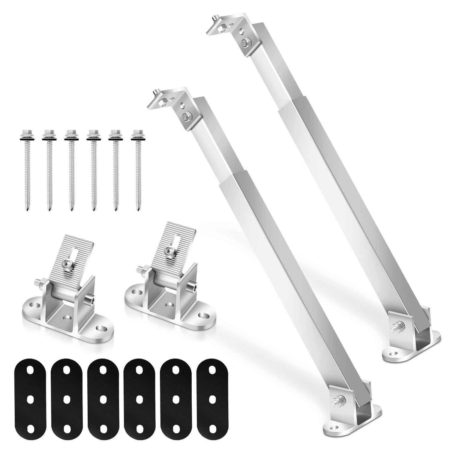 Tolletour 1 Paar Pv Aufständerung 38-68 Cm, 0-60° Verstellbare Solarmodul Halterung Aus 6063 Aluminium, Silber, Für 50-190 W Module Auf Dach, Balkon Und Boot