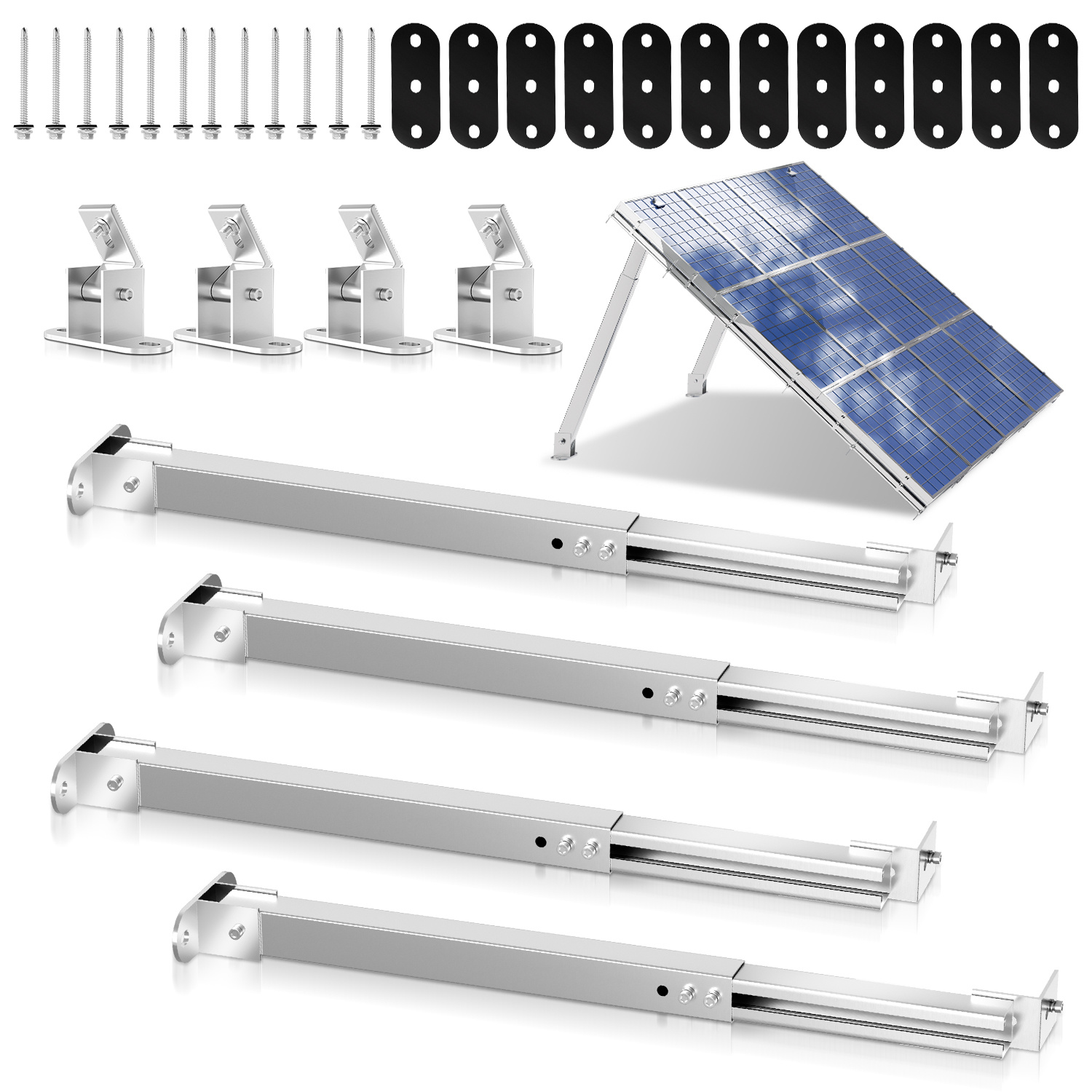 Tolletour 2er Set Mit 4 Paar Pv Aufständerungen, 38-68 Cm, 0-60° Verstellbar, 6063 Aluminium, Silber, Für 50-190 W Solarmodule Auf Dach, Balkon Und Wohnmobil