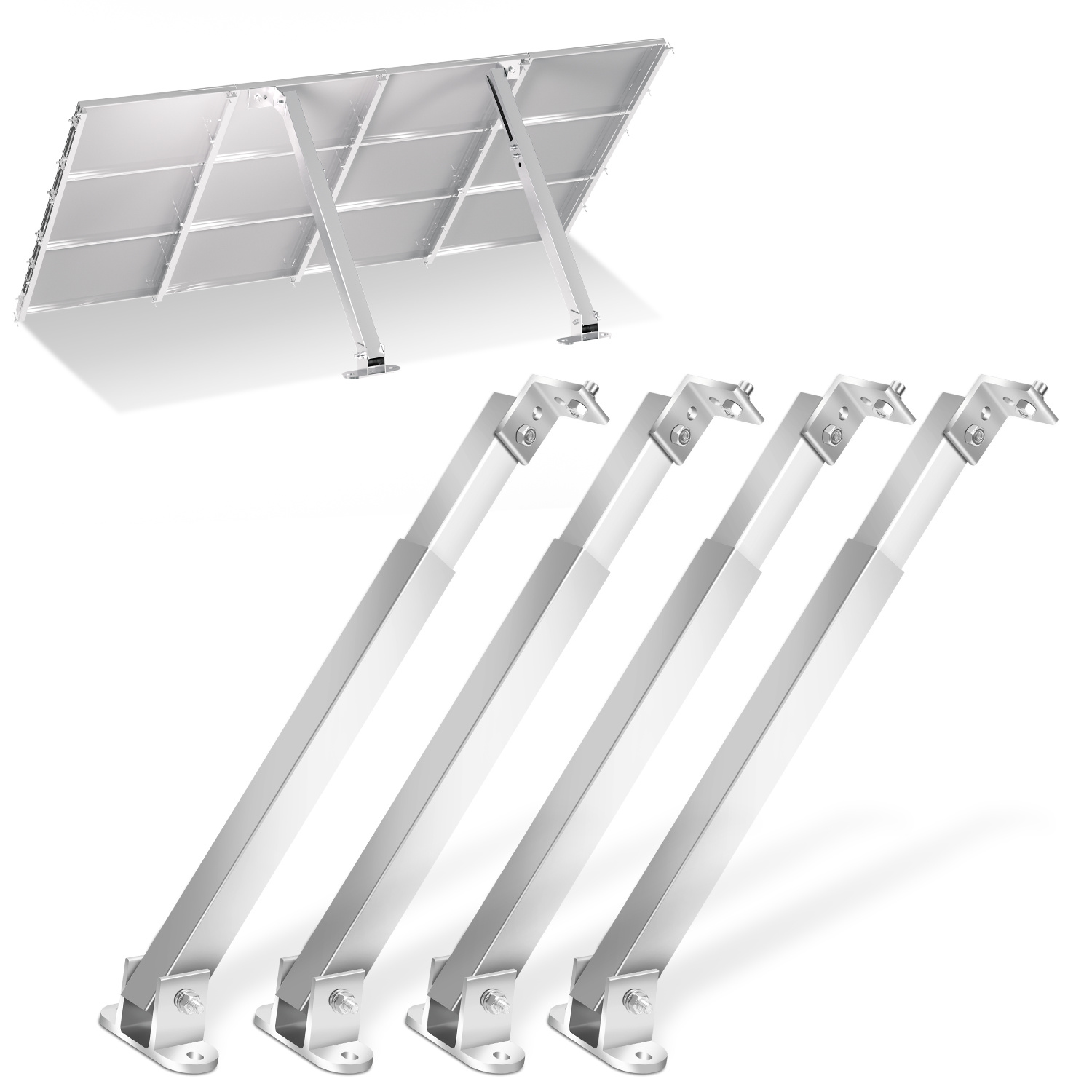Tolletour 2er Set, 4 Paar Solarpanel Halterungen 38-68 Cm Aus 6063 Aluminium, 0-60° Verstellbar, Silber, Für 50-190 W Module Auf Flachdach Und Balkon
