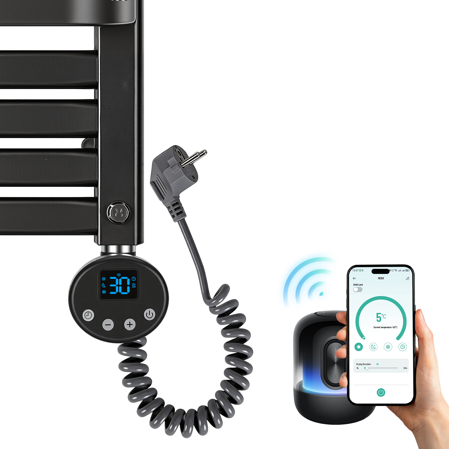 Tolletour Elektrischer Heizstab 900w Für Heizkörper, Wifi App-steuerung, G1/2, 4 Modi, Kindersicherung, Anthrazit