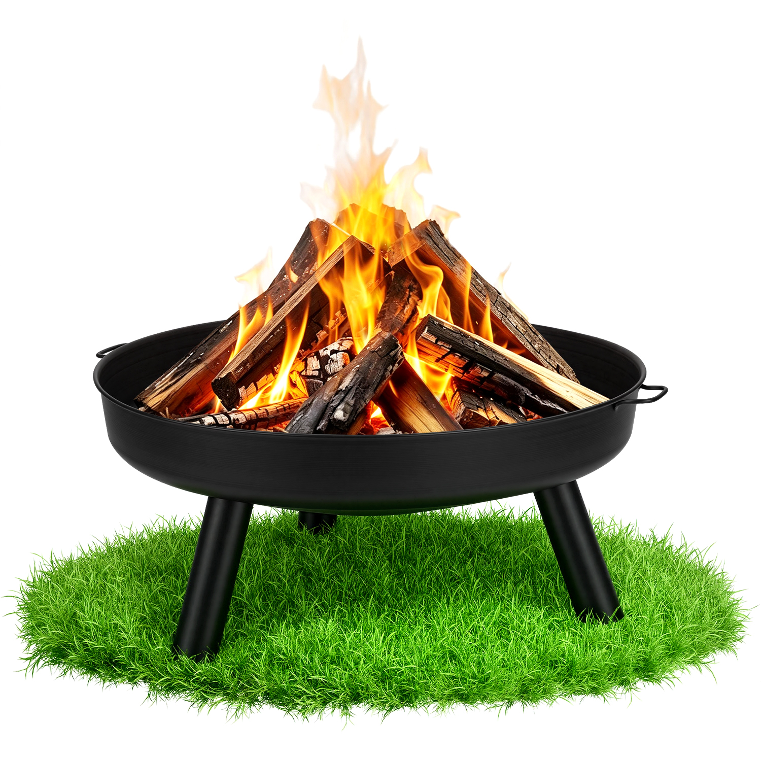 Tolletour Feuerschale Ø 75 Cm Mit Ablaufloch, 3-bein-gestell Und Griffen, Verzinktes Stahlblech, Schwarz, Feuerstelle Für Garten Und Terrasse