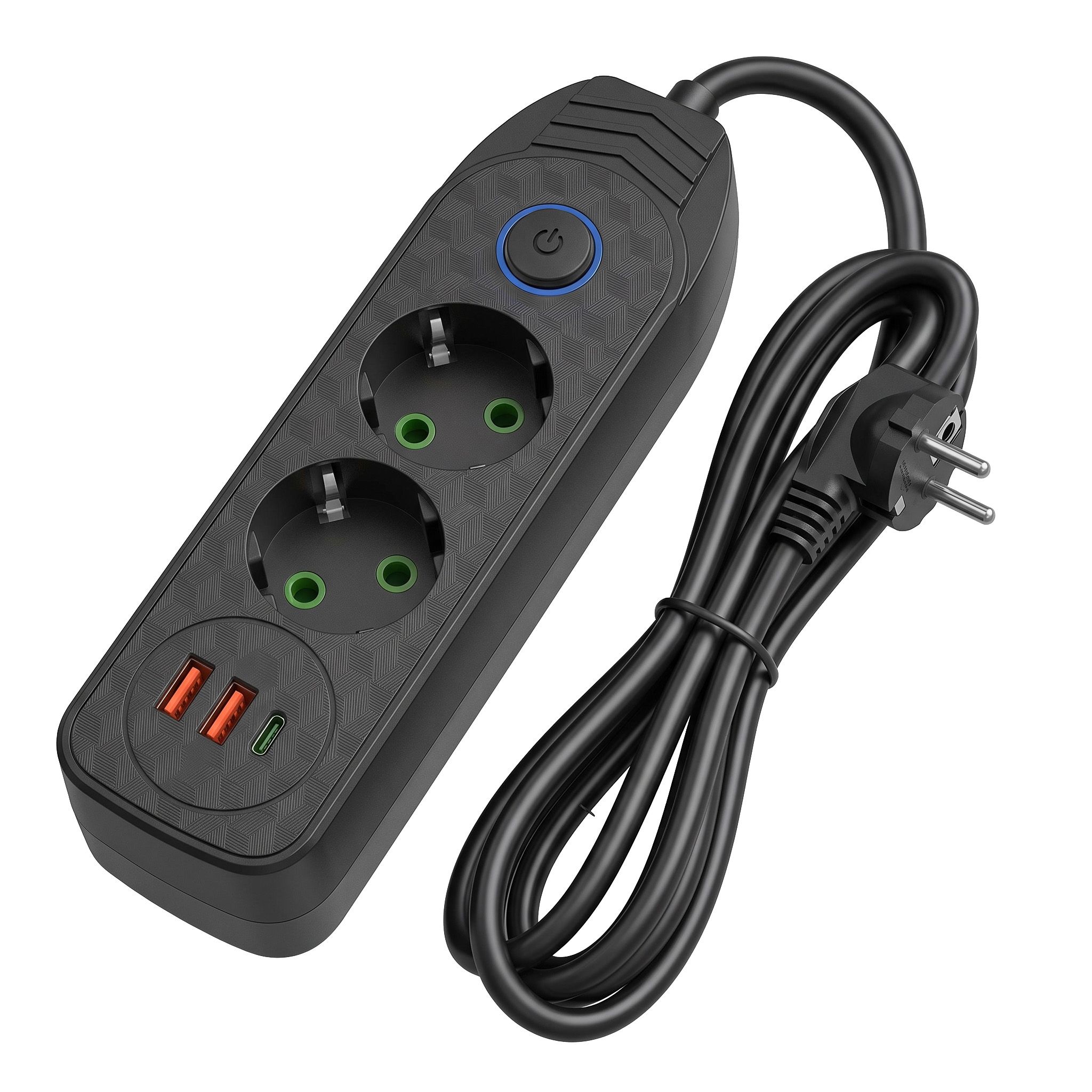 Toolight Steckdosenleiste Verlängerungskabel 2 Steckdosen + 2x Usb-a + Usb-c Jnh023-2b Black
