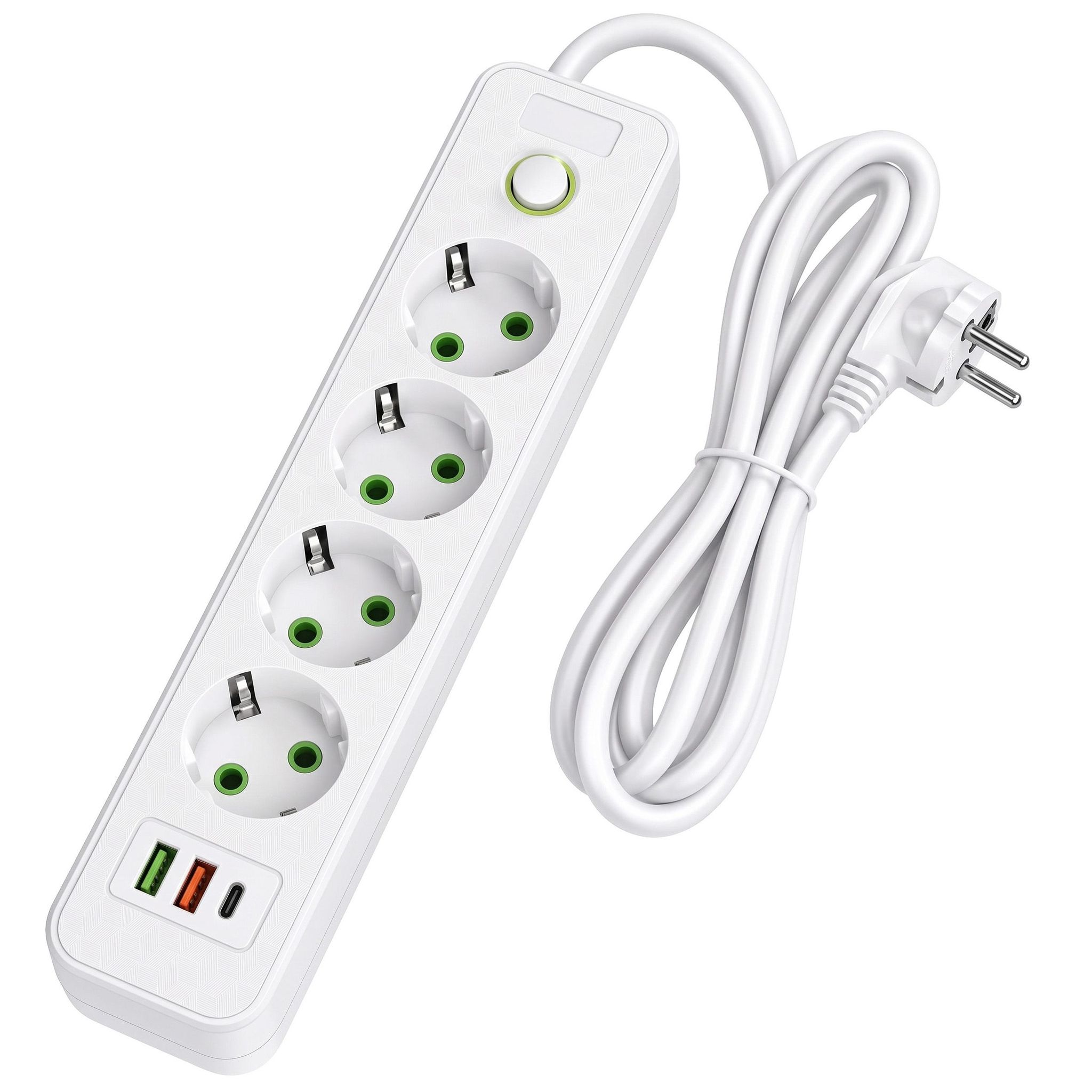 Toolight Steckdosenleiste Verlängerungskabel 4 Steckdosen + 2x Usb-a + Usb-c Jnh021-4a White