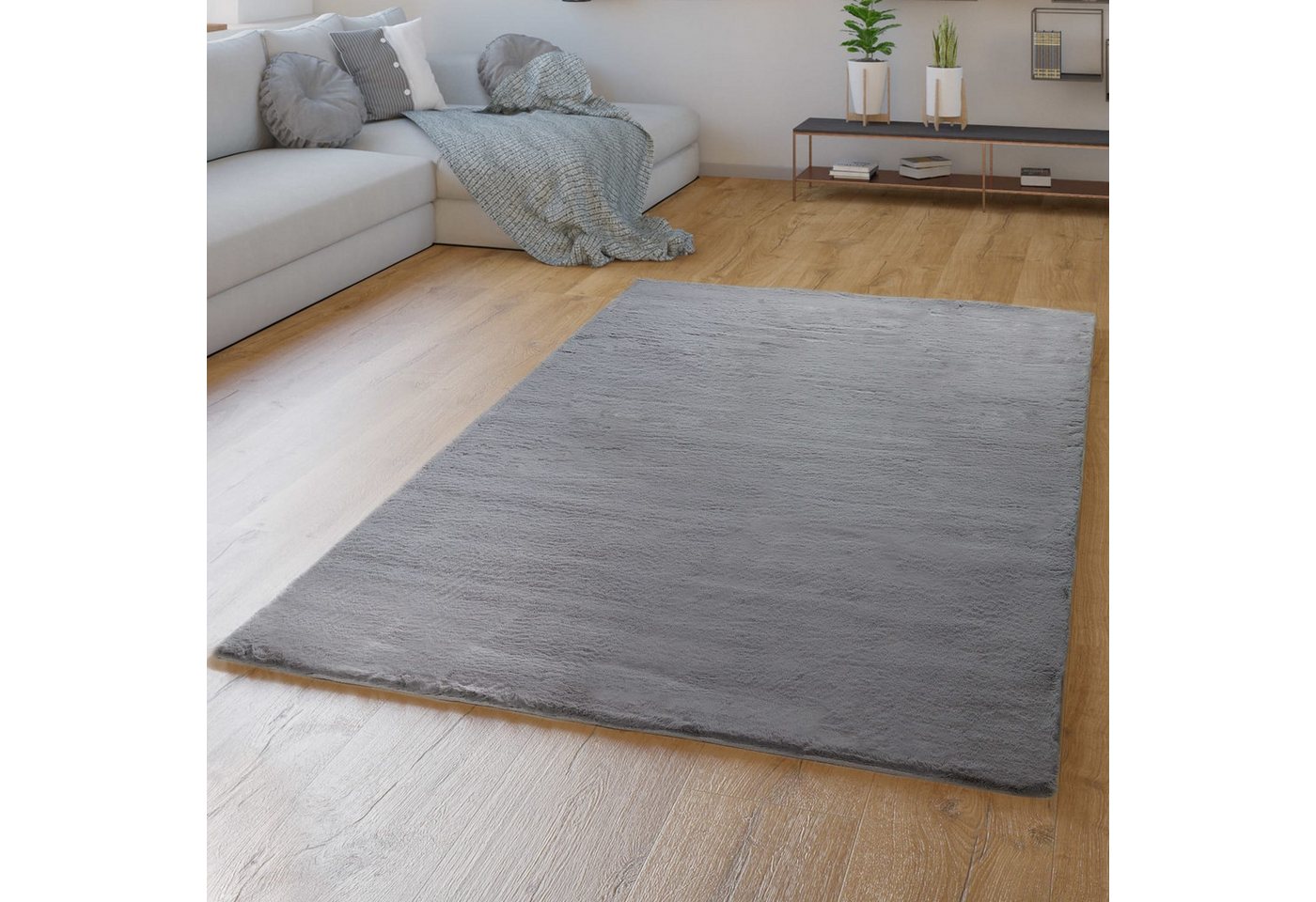Hochflor Teppich Schlafzimmer Kunstfell Flauschig Kaninchenfell Imitat 60 Cm X 90 Cm X 26 Mm Anthrazit Rechteckig