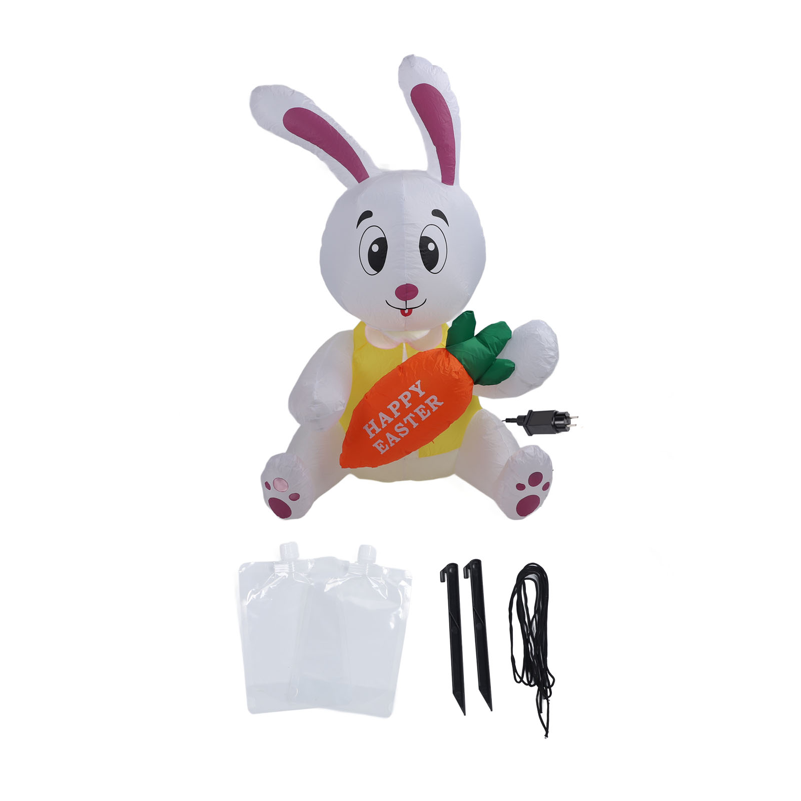 Aufblasbare Osterdekoration: Sitzender Hase Mit Karotte, 152 Cm (59,8 Zoll), Mit Led-lichtern, Ip44 Wasserdicht, Für Den Außenbereich, Eu-stecker 220-240 V.