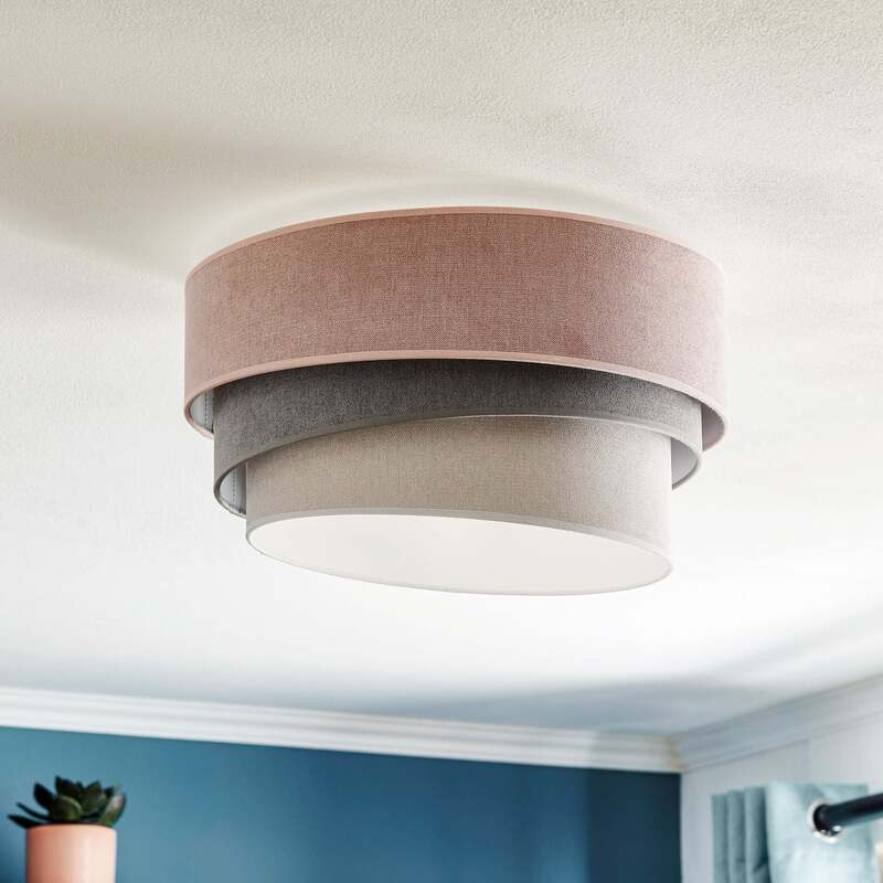 [neuwertig] B-ware Pastell Deckenlampe Trio Leuchte Lampe Ø 45cm Pink Grau Hellgrau Samt Licht
