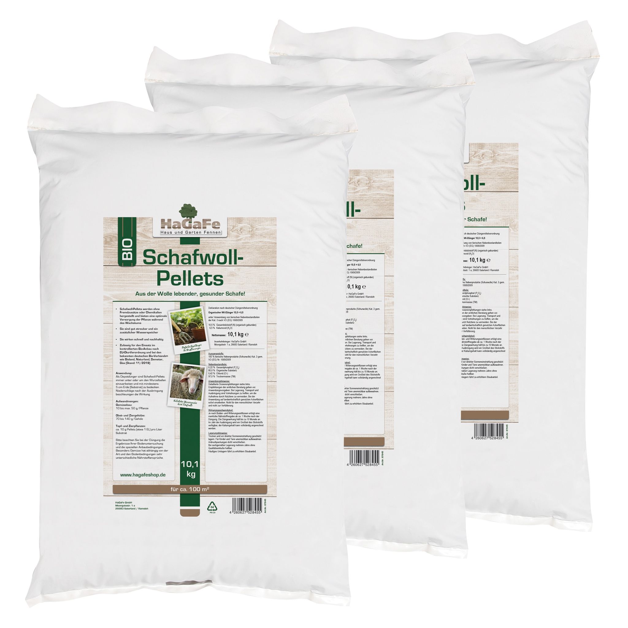 Hagafe Bio Schafwoll Pellets Organischer Universaldünger 30 Kg (3 X 10 Kg)