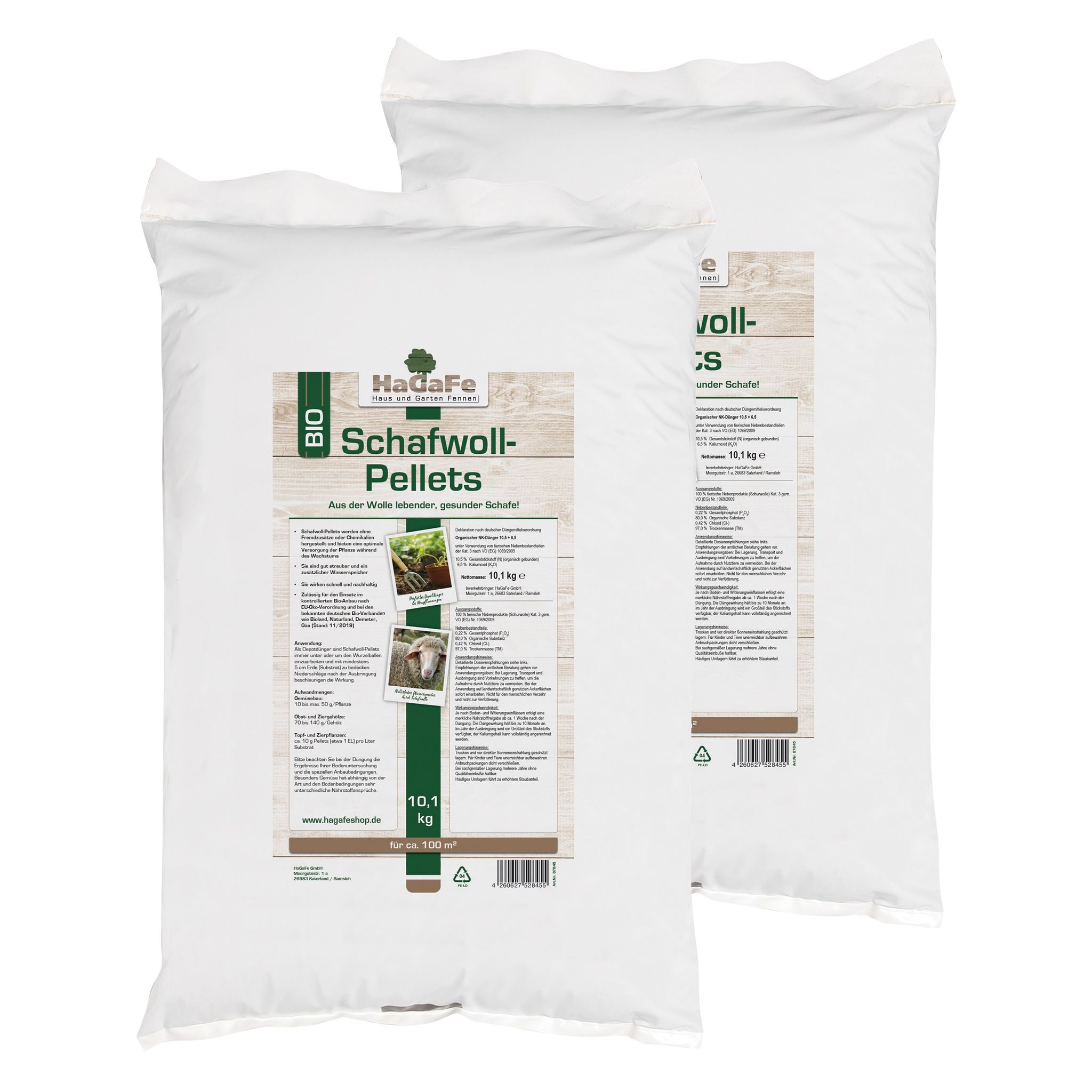 Hagafe Bio Schafwoll Pellets Organischer Universaldünger 20 Kg (2 X 10 Kg)