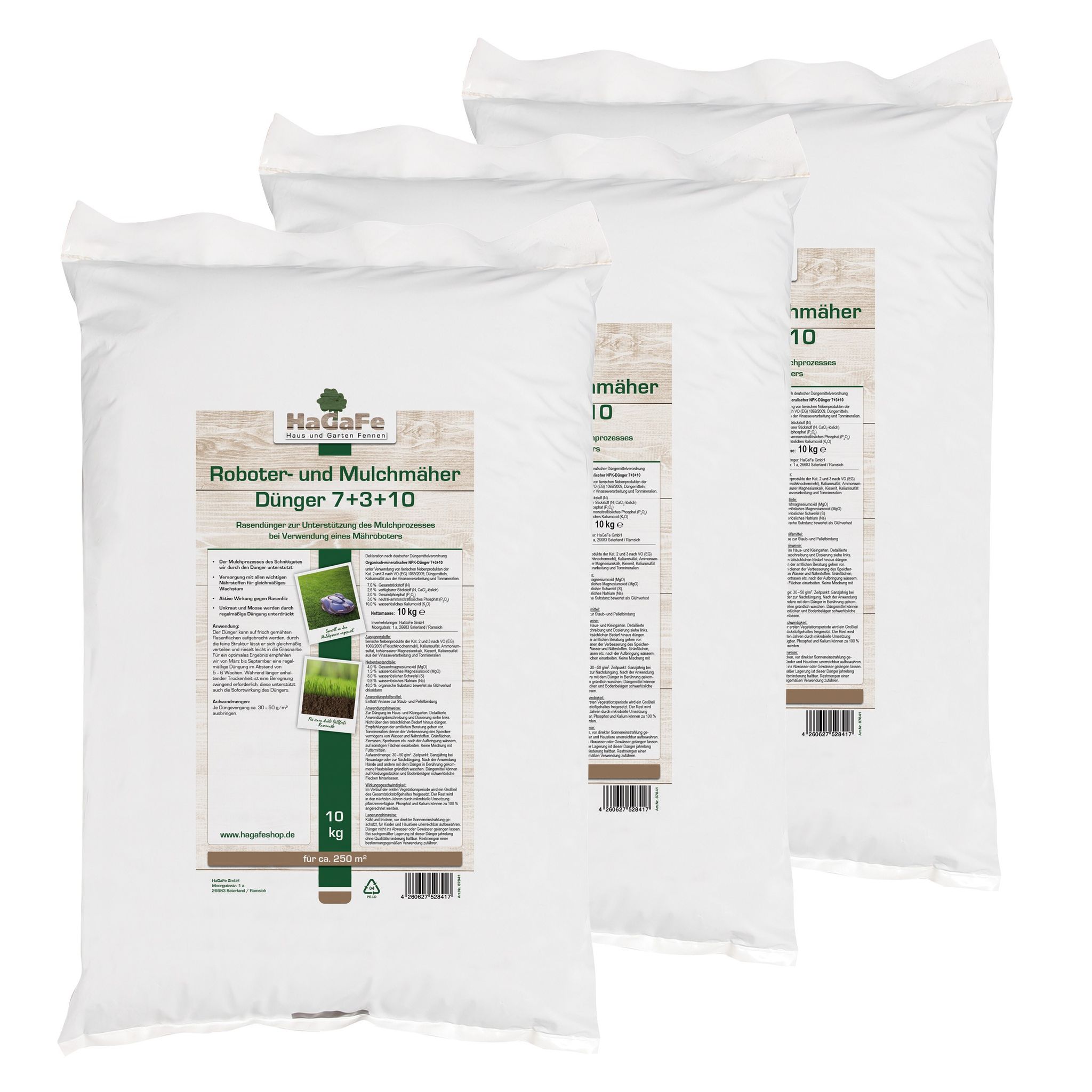 Hagafe Rasendünger Für Mulchmäher Und Mähroboter Rasen Dünger 30 Kg (3 X 10 Kg)