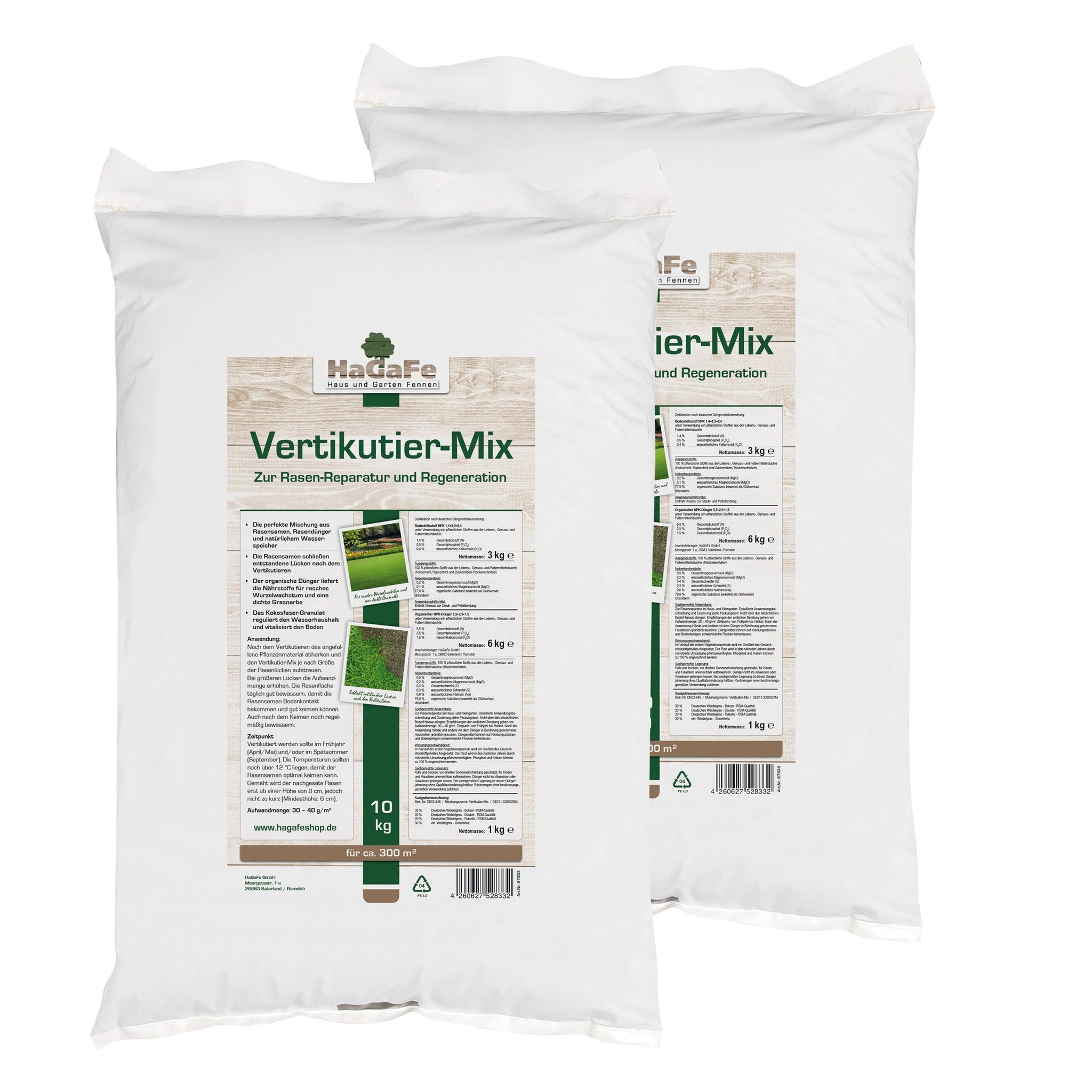 Hagafe Vertikutier - Mix Zur Rasenreparatur Und Regeneration 20 Kg (2 X 10 Kg)