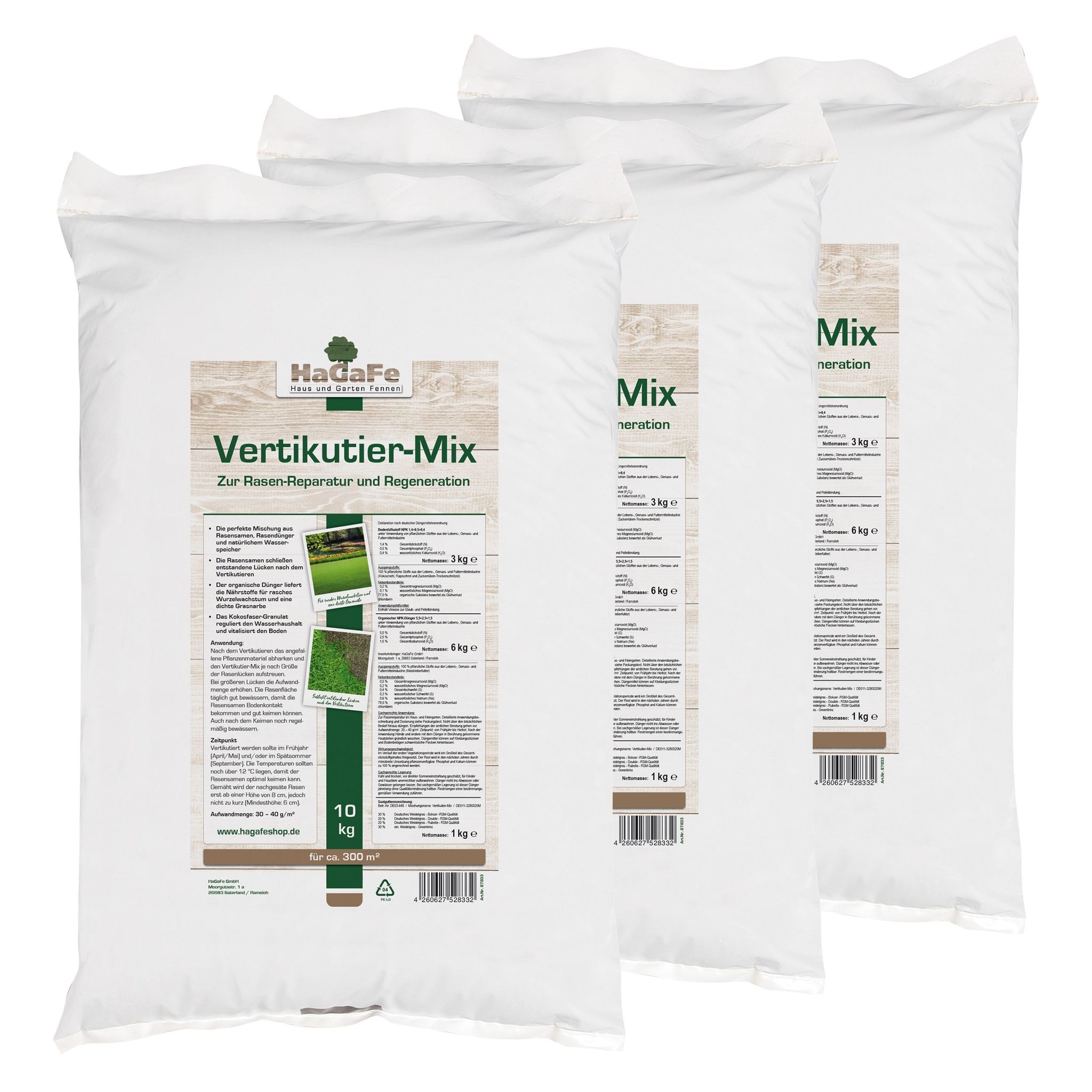 Hagafe Vertikutier - Mix Zur Rasenreparatur Und Regeneration 30 Kg (3 X 10 Kg)