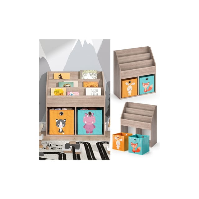 Vicco - Kinderregal Luigi, Sonoma, 72 X 79 Cm Mit 2 Faltboxen Opt.1