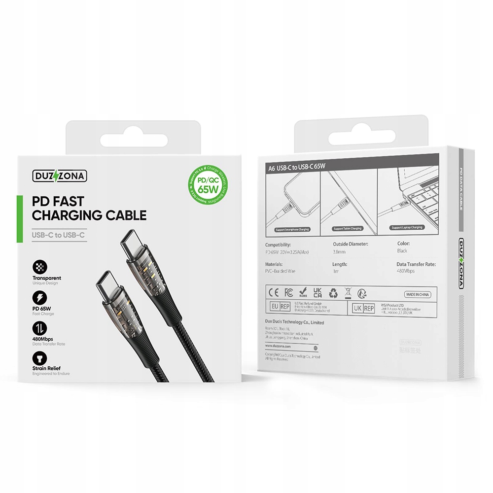 Usb-c-zu-usb-c-kabel, 65 W Pd Qc3.0, 1 M, Schnellladekabel, Nylon, Grau, Duzzona