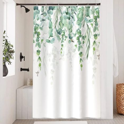 1 Duschvorhang, 120 X 200 Cm, Eukalyptusmuster, Wasserdichtes Polyester, Mit 8 Haken, Für Badezimmer
