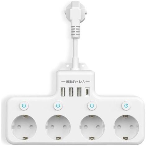 Mehrfachsteckdosen Mit Usb, Steckdosenleiste Mit 4 Fächern Und Einzelschalter, Steckdosenleiste Mit 3 Usb Und 1 Typ C (5 V, 3,4 A) Für Küche, Wohnzimmer, Schlafzimmer, Büro
