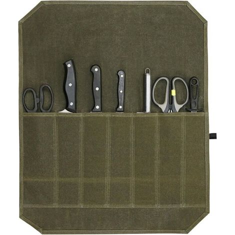 Tragbare Kochmessertasche, Messertasche Mit 7 Fächern, Messertasche Für Küchenmesser, Gewachste Canvas-messertasche Für Camping, Wandern, Geschenk