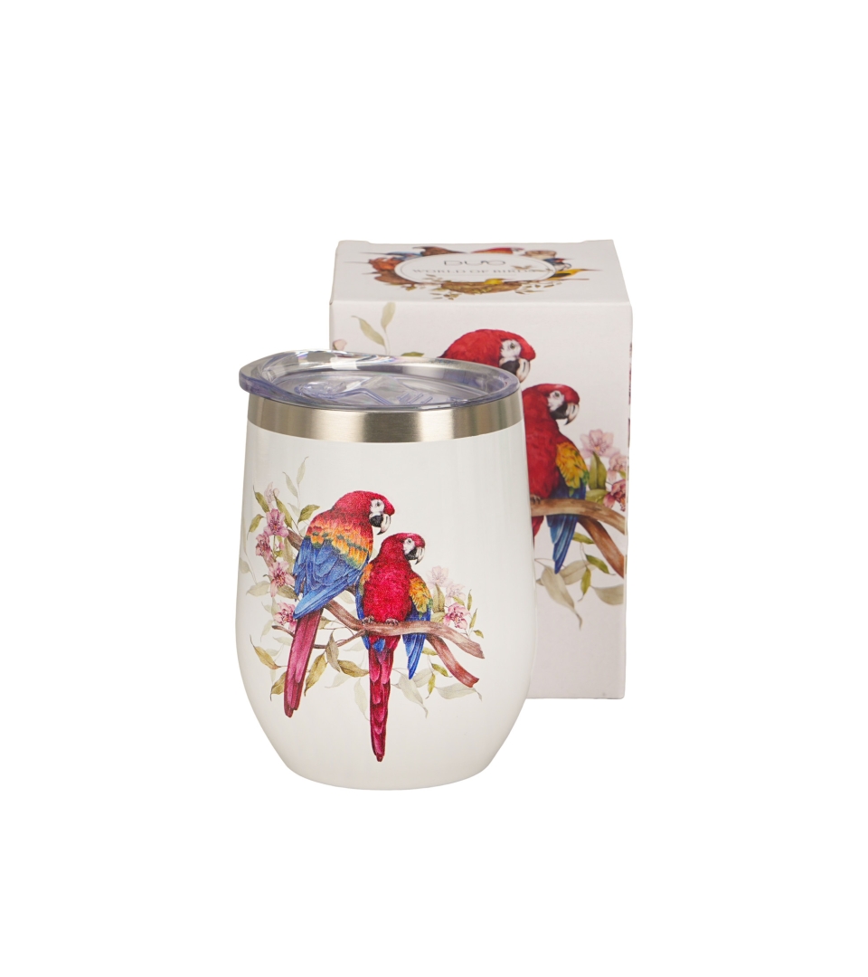 Thermobecher Aus Edelstahl, 330 Ml, Motiv: Scharlachroter Ara – Vogelwelt / Tiere