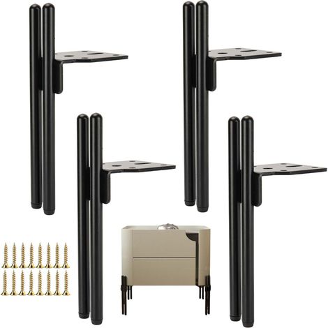 4 Möbelbeine Aus Schwarzem Metall, Modernes Ersatz-sofabein, Bein Für 15 Cm Couchtisch, Tv-schrank, Badezimmerschrank Mit Schrauben + Bodenschutz + Geräuschloser, Rutschfester Basis
