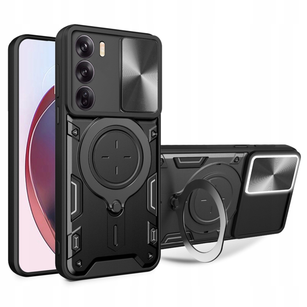 Schutzhülle Für Oppo Reno12 Pro, Camguard Pro, Magnetische Rückseite, Ständer – Schwarz
