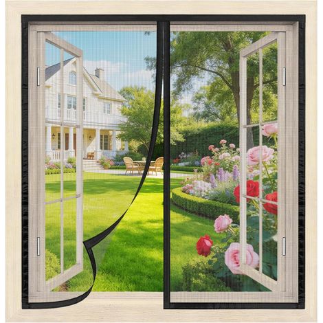 Magnetisches Fenster-moskitonetz, 140 X 120 Cm, Schwarz – Fenster-moskitonetz Ohne Bohren, Automatisches Schließen, Ultrafeines Netz, Anpassbar An Die Meisten Fenster Und Balkontüren