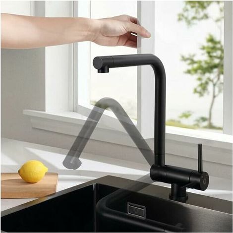 Schwarzer Küchenarmatur, Herunterziehbarer Küchenmischer Unter Dem Fenster, Flexibler, Um 90° Klappbarer Schwarzer Wasserhahn/360° Drehbar/360° Schwenkbarer Auslauf, Edelstahl-küchenarmatur, Yn05-b –
