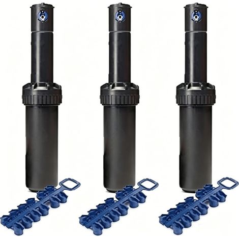 Set Mit 3 Rain Bird 5004-pc-kompatiblen Sprinklern. Reichweite Von 7,6 Bis 15,2 Metern. 3/4" Innengewinde, Schwarz