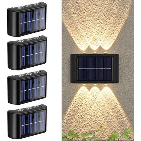 Set Mit 4 Verstellbaren Solar-wandleuchten Für Den Außenbereich, Nach Oben Und Unten Gerichteten Solar-wandleuchten, Ip65 Wasserdichte Led-wandleuchte Mit 6 Lampen Für Garten, Rasen