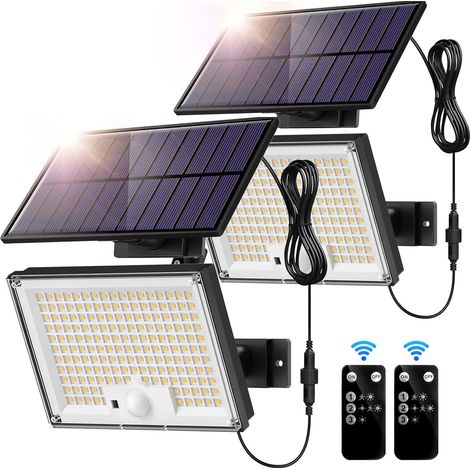 Solarlampe Für Den Außenbereich, 172 Leds, 3 Modi, Außen-solarleuchte, Bewegungsmelder, Solarlampe Ip65, Solar-außenbeleuchtung, Led-solarstrahler Mit 5 M Kabel (2 Stück – Kaltes Licht)