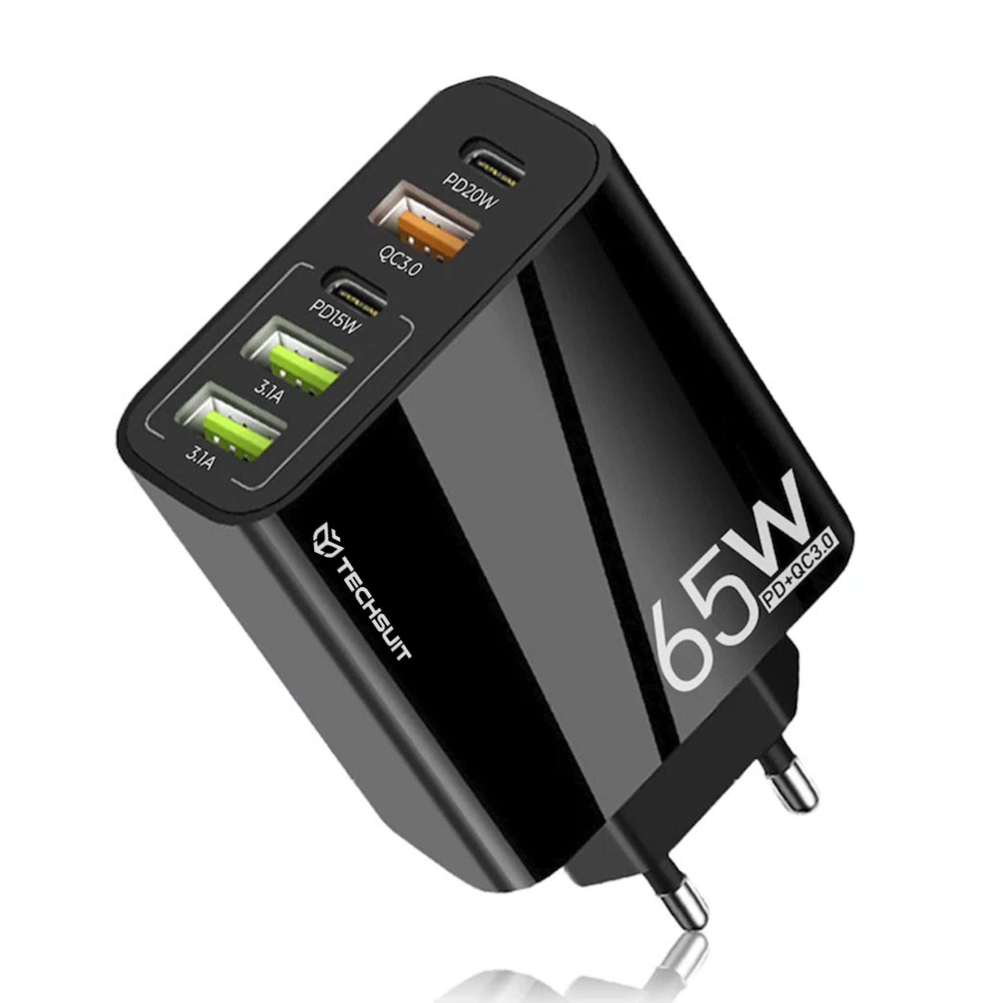 Pentaxpower 5-in-1 Usb-ladegerät, Typ-c 65w Gan, Qc 3.0, 2x Typ-c Pd Schwarz