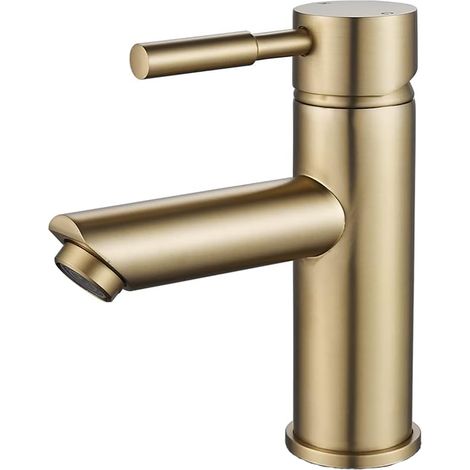 Einhebelmischer Für Badezimmerwaschbecken Mit Einzelbohrung Aus Edelstahl 304 Messing, Warm- Und Kaltwasserversorgung, Gebürstetes Goldfinish