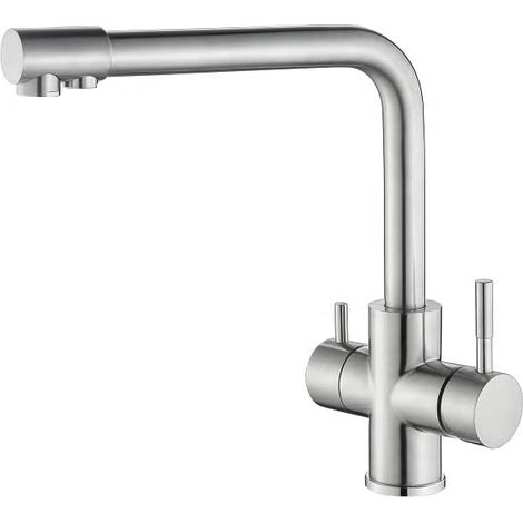 3-wege-küchenarmatur, 360° Drehbarer Küchenarmatur, Mischbatterie Mit 3-in-1-wasserfilter, Spültischarmatur Aus Edelstahl, 2-stufiger Trinkwasserhahn, Gebürstete Oberfläche